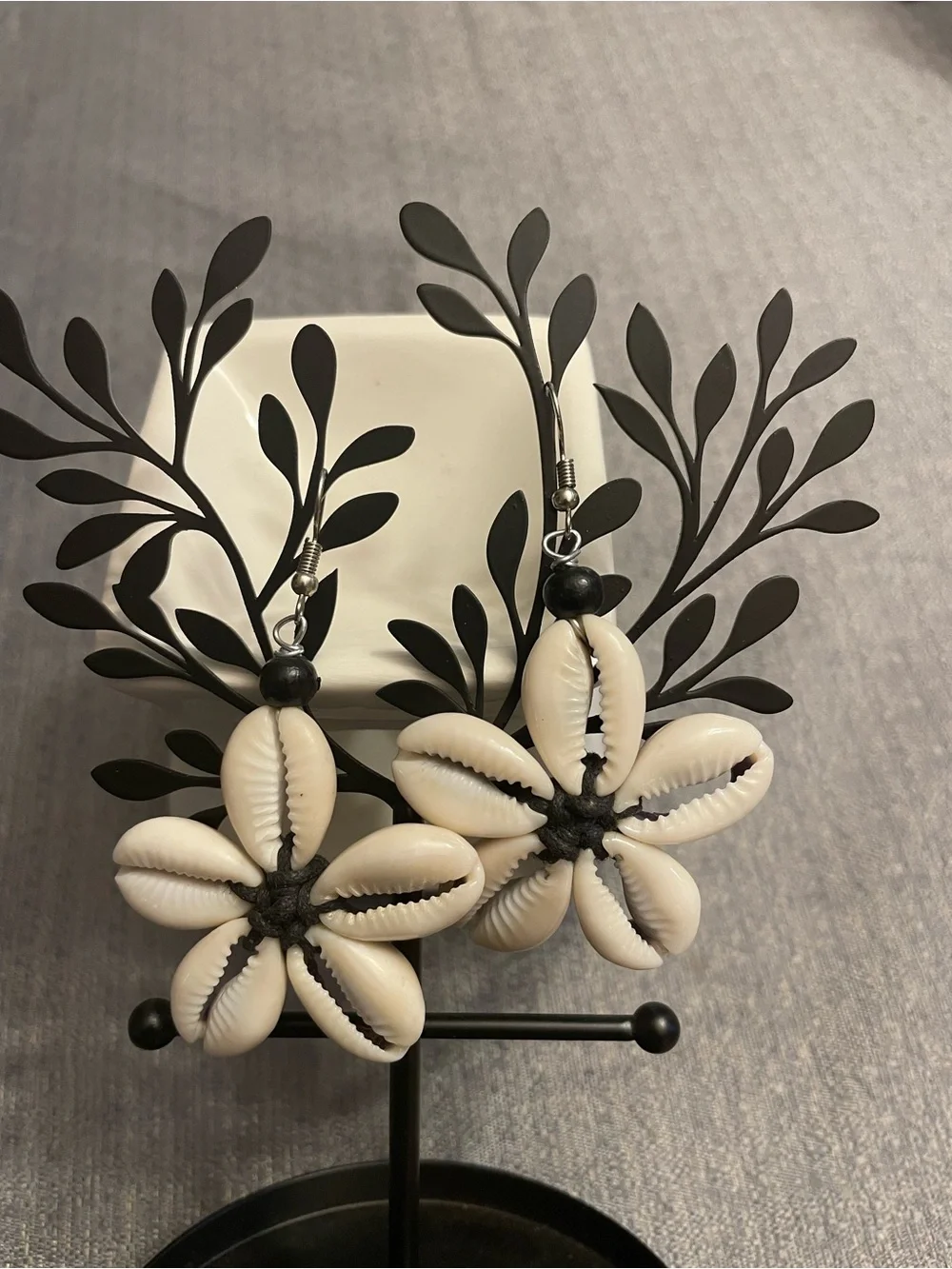 Handmade Flower-Shaped Earrings Made With Cowrie Shells